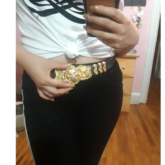 Gucci Other - Judith Leiber Lion Gold Black Leather Belt